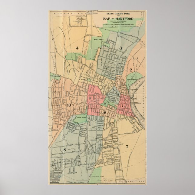 Poster Vintage Map of Hartford Connecticut (1903) (Frente)