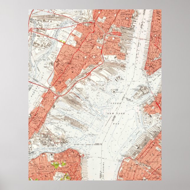 Pôster Vintage Map of Jersey City NJ (1955) (Frente)
