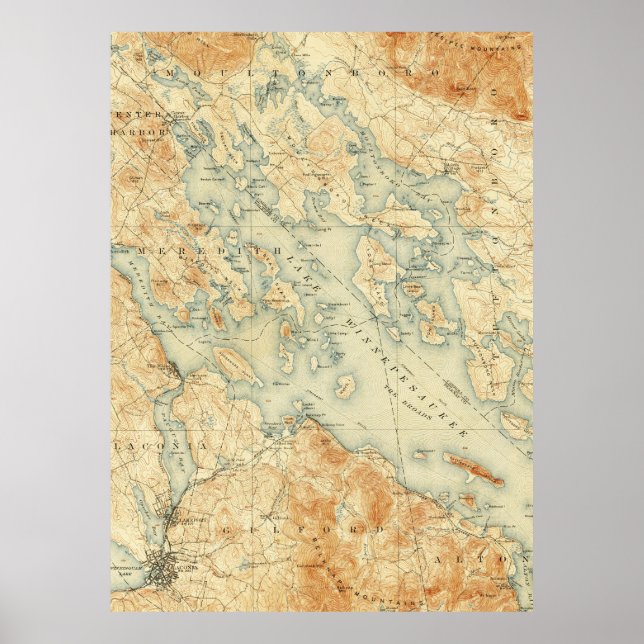 Poster Vintage Map of Lake Winnipesaukee (1907) (Frente)