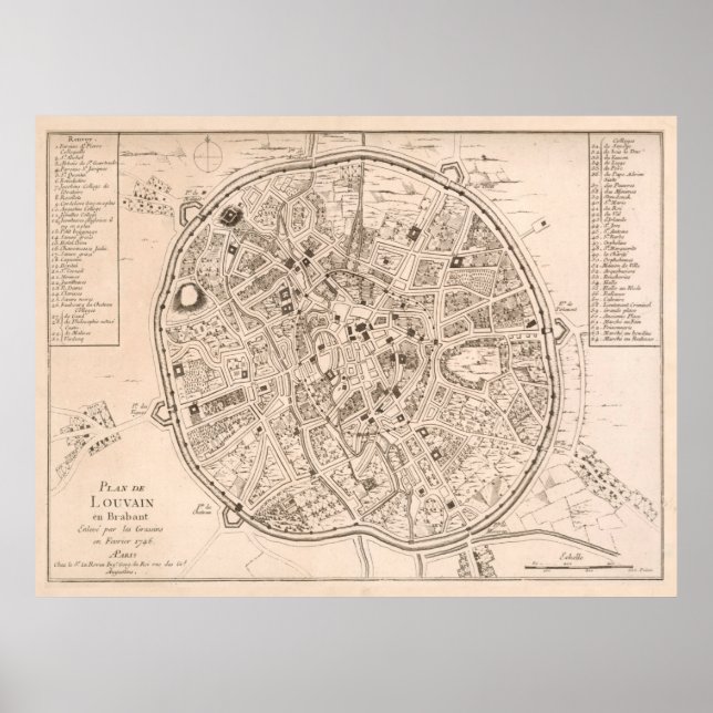 Poster Vintage Map of Leuven Belgium (1746) (Frente)