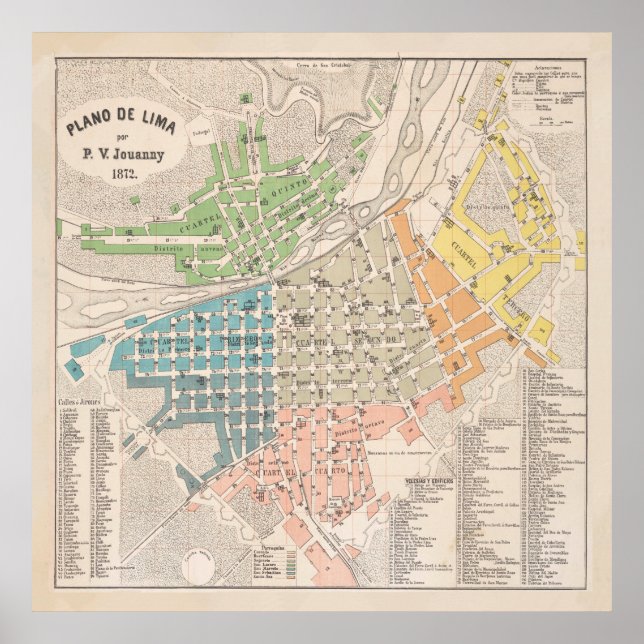 Poster Vintage Map of Lima Peru (1872) (Frente)