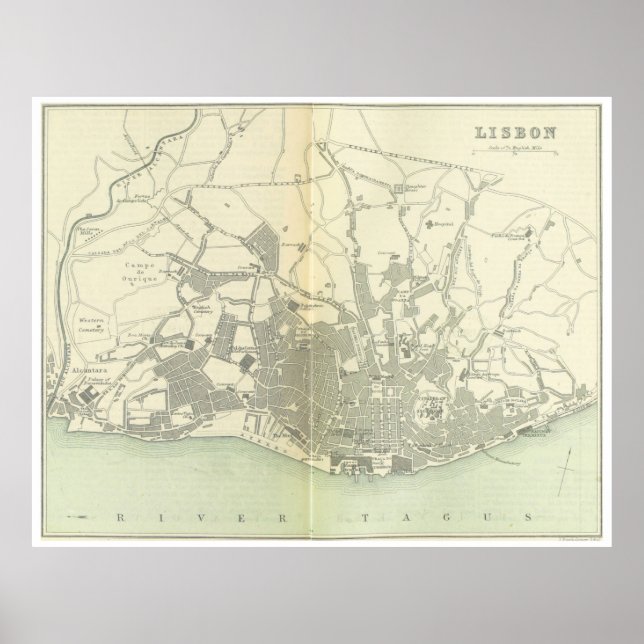 Pôster Vintage Map of Lisbon Portugal (1895) (Frente)