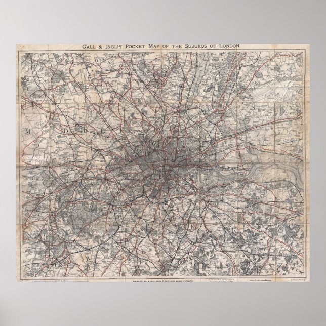 Poster Vintage Map of London England (1900) 2 (Frente)