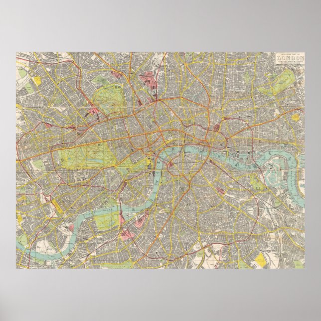 Pôster Vintage Map of London England (1910) (Frente)