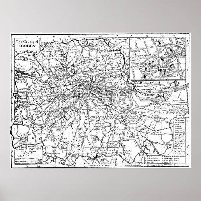 Poster Vintage Map of London England (1911) (Frente)