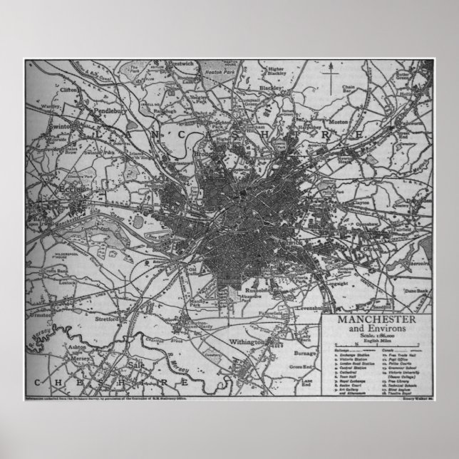 Poster Vintage Map of Manchester England (1911) (Frente)