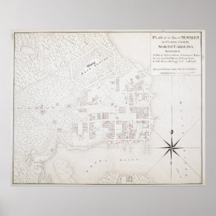 Poster Vintage Map of New Bern NC (1769)