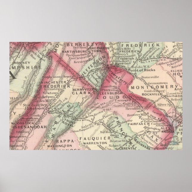 Pôster Vintage Map of Norte Virginia (1875) (Frente)