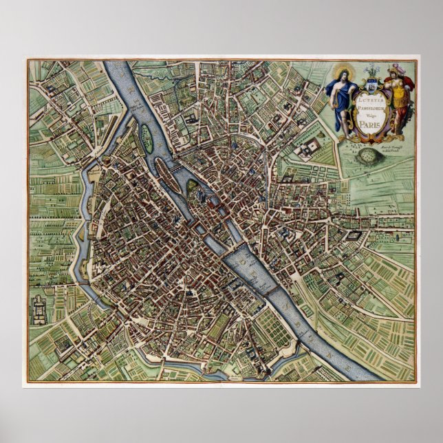 Poster Vintage Map of Paris (1657) (Frente)