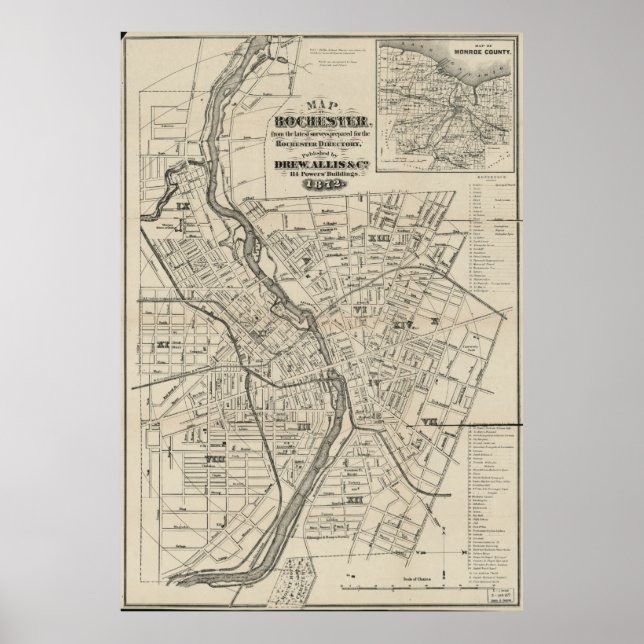 Poster Vintage Map of Rochester NY (1872) (Frente)