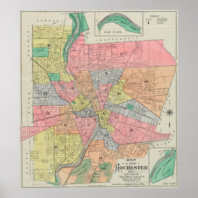 Poster Vintage Map of Rochester NY (1901) (Frente)