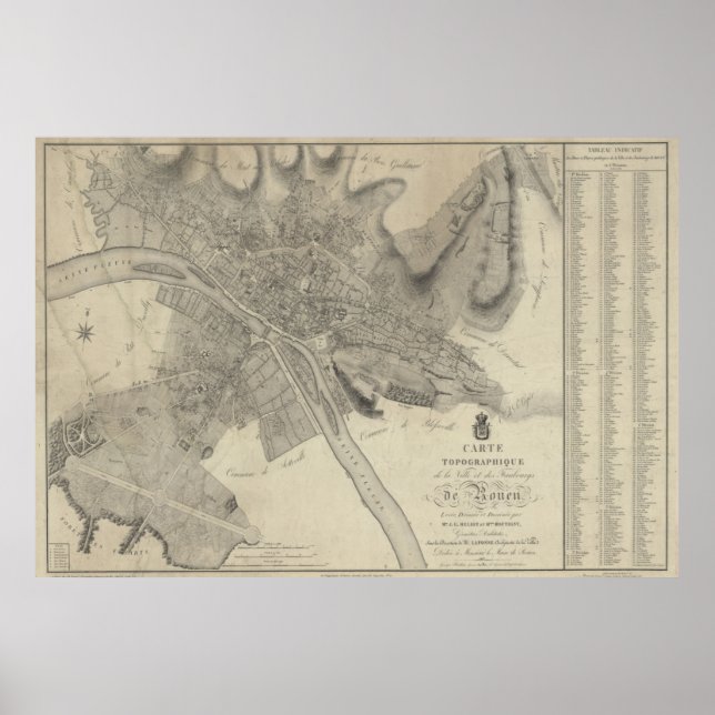 Poster Vintage Map of Rouen France (1700) (Frente)