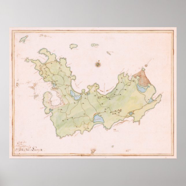 Poster Vintage Map of Rua Barts Island (1785) (Frente)