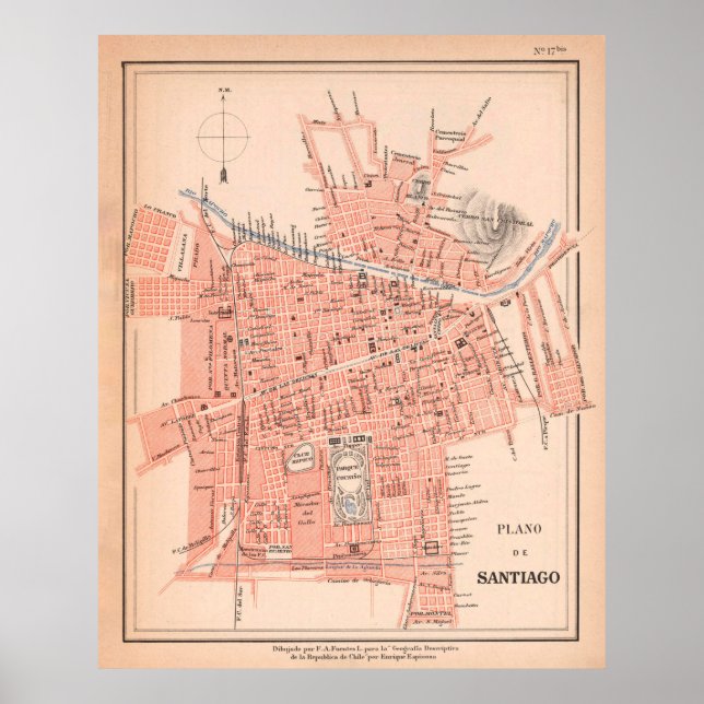 Poster Vintage Map of Santiago Chile (1903) (Frente)