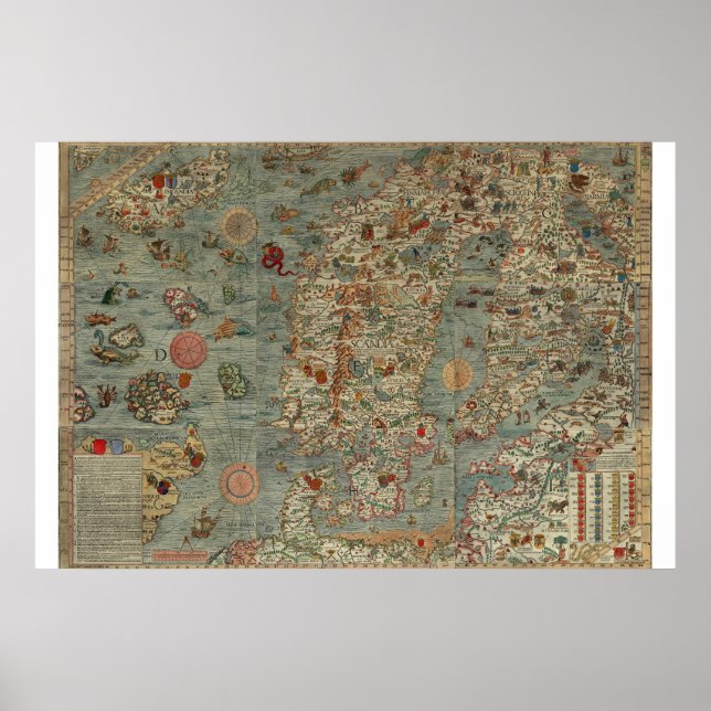 Pôster Vintage Map of Scandinavia (Frente)