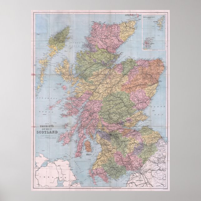 Pôster Vintage Map of Scotland (1892) (Frente)