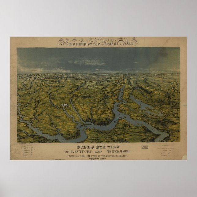 Poster Vintage Map of Tennessee & Kentucky (1862) (Frente)