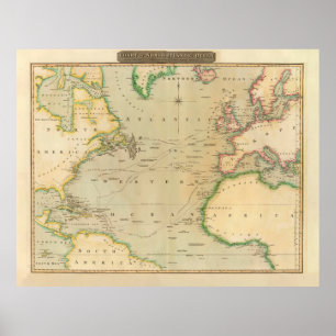 Poster Vintage Map of the Atlantic Ocean (1817)