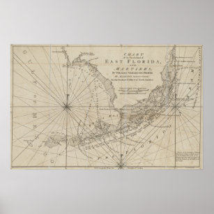 Pôster Vintage Map of The Florida Keys (1771)