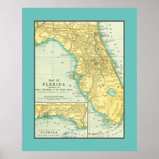 Poster Vintage Map of the State of Florida USA