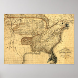 Poster Vintage Map of the USA American Eagle