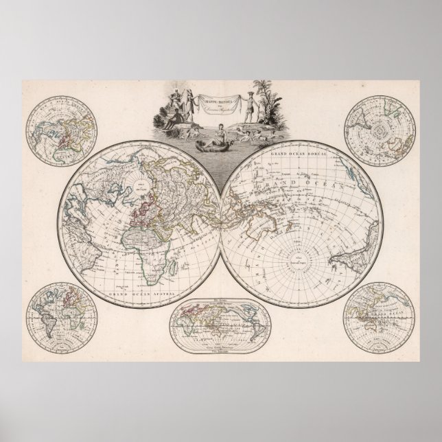 Poster Vintage Map of The World (1812) (Frente)