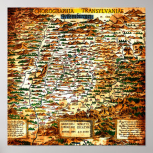 Poster Vintage Map of Transylvania
