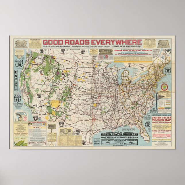 Poster Vintage Map of US Highway System (Frente)