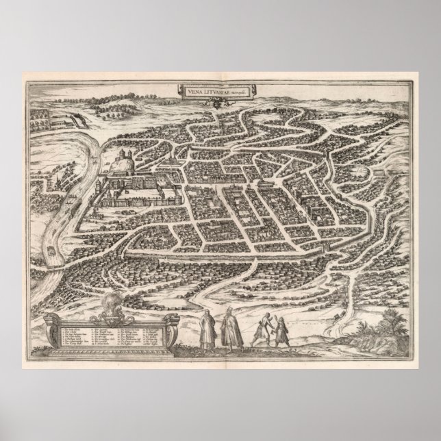 Poster Vintage Map of Vilnius Lithuania (1581) (Frente)