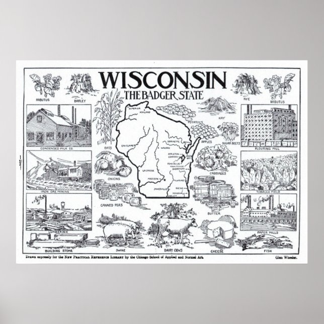 Poster Vintage Map of Wisconsin (1912) (Frente)