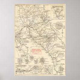 Poster Vintage Map of Yosemite National Park 1922