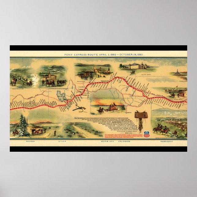 Poster Vintage Map Pony Express (Frente)