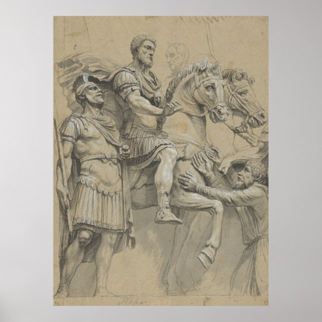Poster Vintage Marcus Aurelius na Ilustração Horseback (Frente)