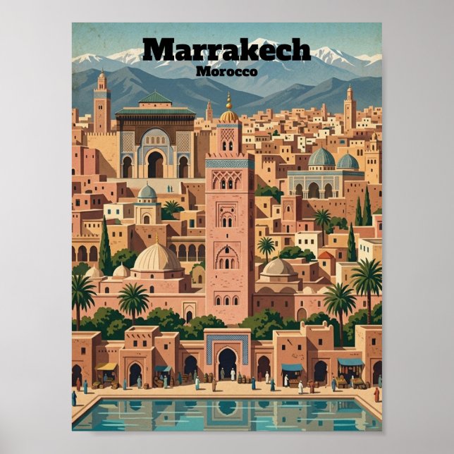 Poster Vintage Marrakech Morocco Architecture Travel (Frente)