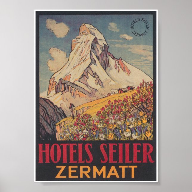 Poster vintage Matterhorn de Suiça Zermatt (Frente)
