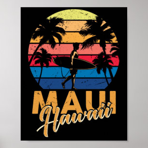 Poster Vintage Maui Hawaii Havaii Beach Surfing 70