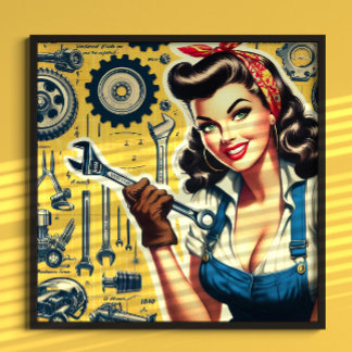 Poster Vintage Mechanic Pin-up