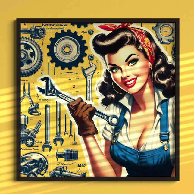 Poster Vintage Mechanic Pin-up (Criador carregado)
