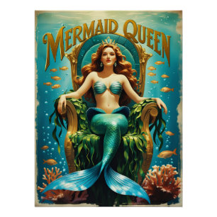 Pôster Vintage Mermaid Queen Poster Eterno Ocean Art