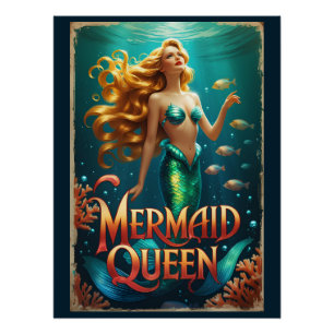 Pôster Vintage Mermaid Queen Retro Wall Art Poster