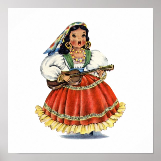 Poster Vintage mexicana Tradicional Vestida (Frente)