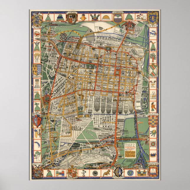 Poster Vintage Mexico City Map (Frente)