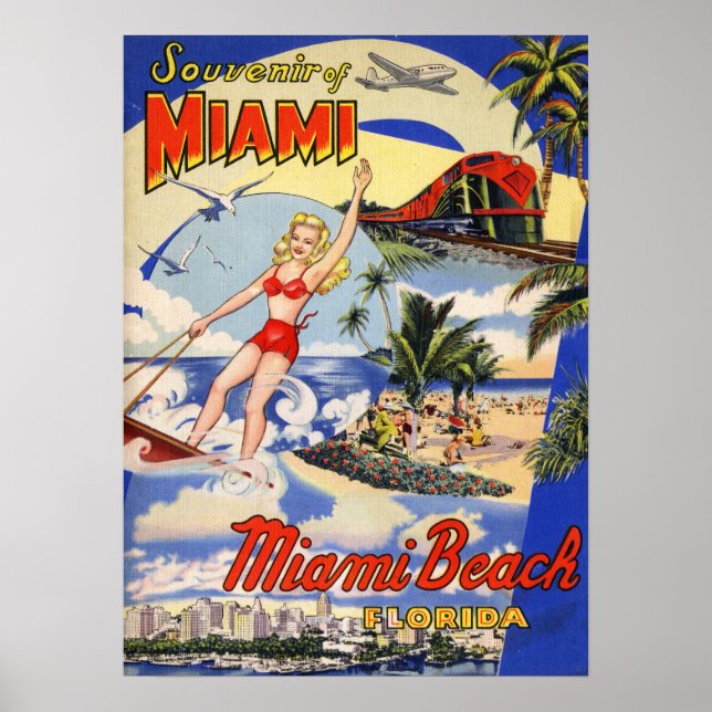 Poster Vintage Miami Beach Viagem (Frente)