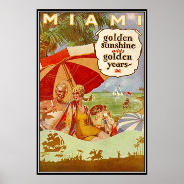 Pôster Vintage Miami, Flórida, EUA - (Frente)