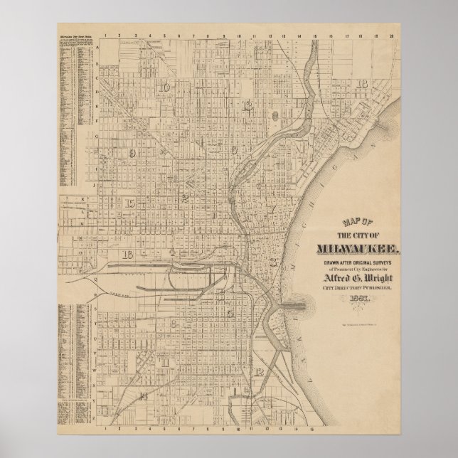 Poster Vintage Milwaukee, Mapa de Wisconsin (Frente)