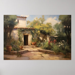 Poster Vintage — Monastério Europeu — Pintura a Óleo