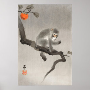 Poster Vintage Monkey And Fruit, Japanese Retro