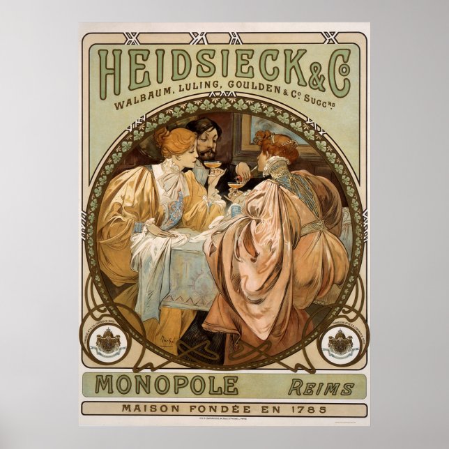 Pôster Vintage Monopole, Reims Champagne Advertising Art (Frente)