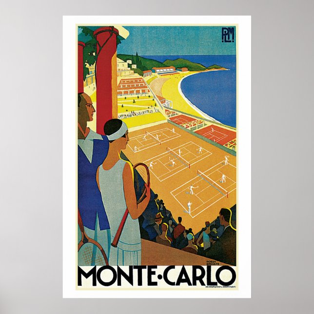 Pôster Vintage Monte Carlo Tennis Travel Ad (Frente)