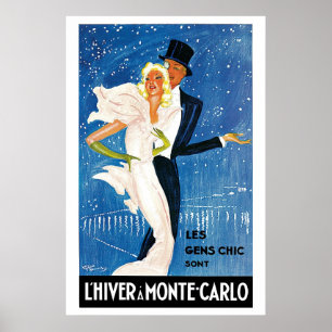 Poster Vintage Monte Carlo Winter Viagem Ad